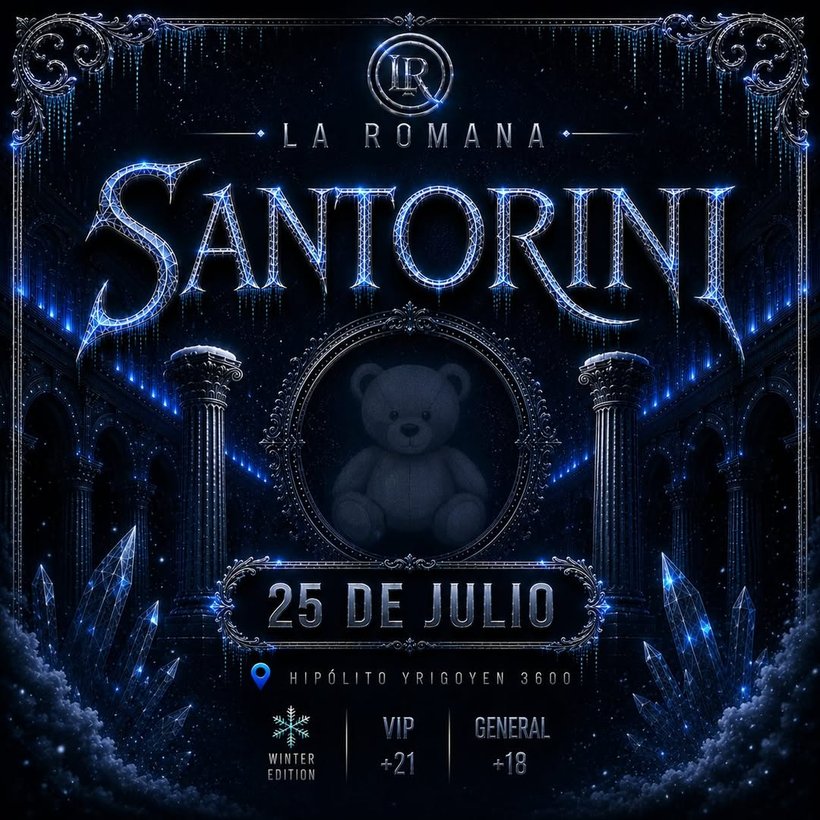Flyer de una edición anterior de Santorini: Edición Invierno — 25 JUL 2026 · LA ROMANA