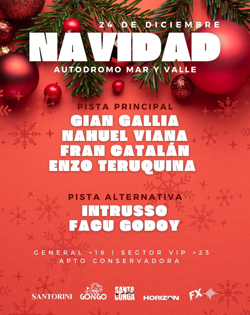 Flyer de una edición anterior de Santorini: Navidad 2025 — 24 DIC 2025 · AUTÓDROMO MAR Y VALLE
