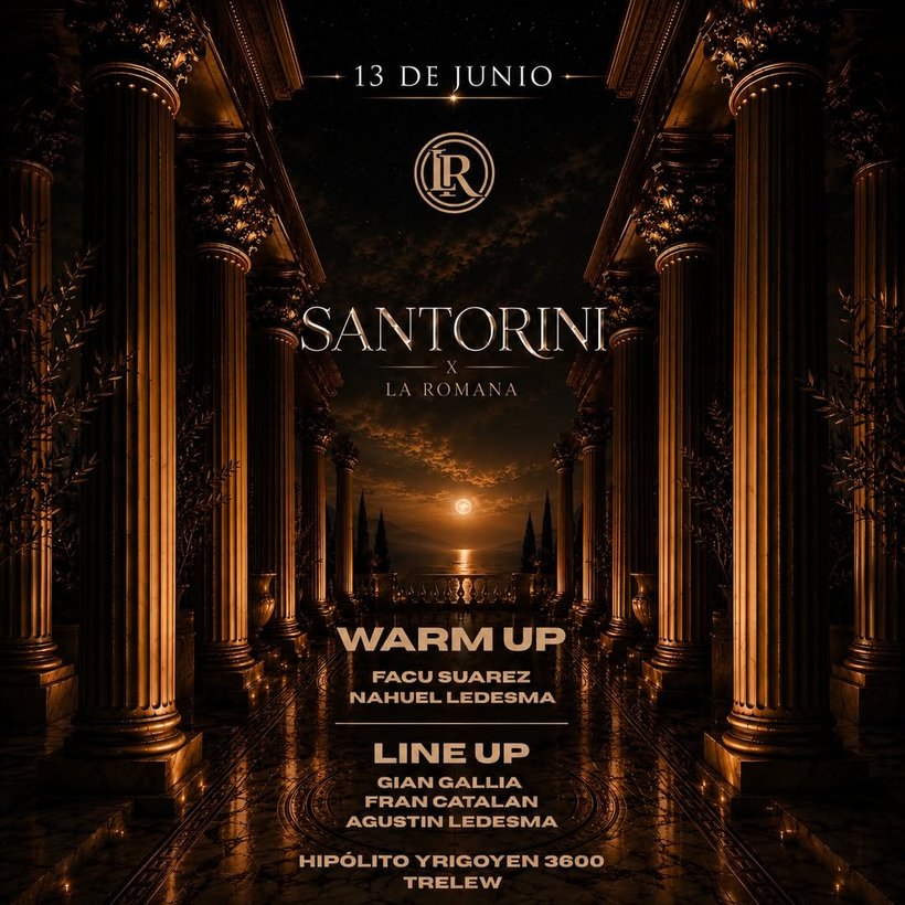 Flyer de una edición anterior de Santorini: Santorini en La Romana — 13 JUN 2026 · LA ROMANA